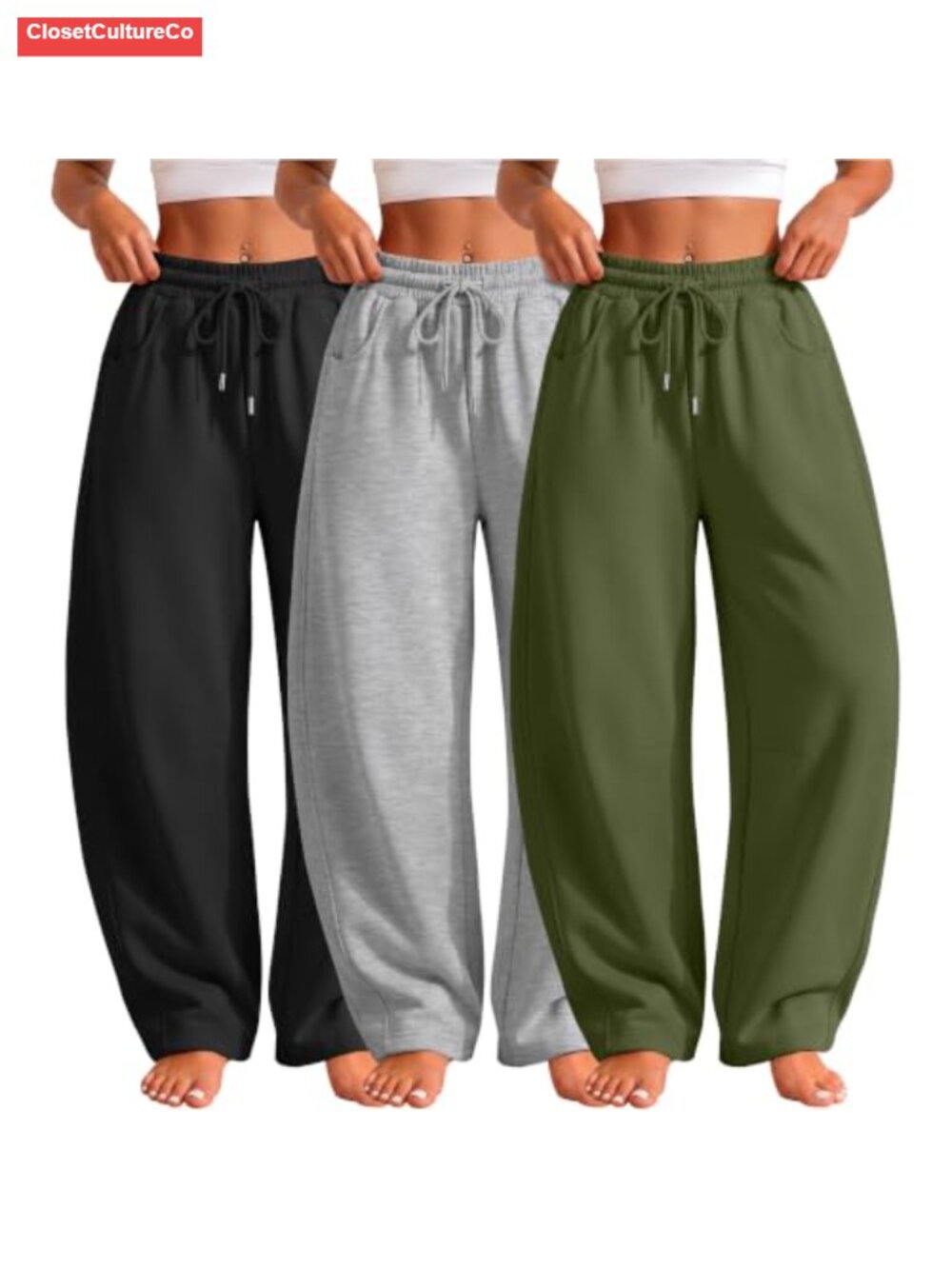 3 Pack Women's Barrel Sweatpants Polyester Wide Leg Baggy Lounge Pants